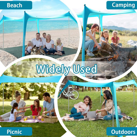 10 X 10 Ft Beach Canopy Sun Shelter With UPF50 Plus UV Protection setup at beach, picnic, camping, and outdoor settings.