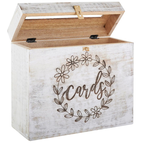 Real Deal Solid Wood Wedding Card Box With Tight Lock And Wide Opening To Bag Every Last One Of Those Sweet Guest Envelopes clean white finish with floral design