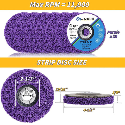Fifteen Pack Strip Discs For Angle Grinders Four And A Half Inch By Seven Eighths Inch Paint Stripping And Rust Removal Wheels