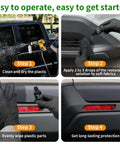 Quick On The Go Black Plastic Restorer For Cars Matte Black Trim Coating For Interior And Exterior Auto Parts Scratch Repair And Crystal Shine Easy Wipe On 30ml Bottle applied to car surfaces for protection.