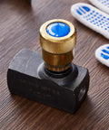 Two Pack Three Eighths Inch NPT Hydraulic Flow Control Needle Valve Dual Function For One Way Regulation And Quick Shutoff In Carbon Steel Durable Industrial Hydraulics, 3/8 NPT black carbon steel valve with brass adjustment cap