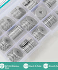 304 stainless steel flat and fender washers set in plastic organizer; 225 pcs, 15 sizes