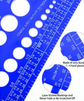 Close-up of Two Piece Nut Bolt Thread Gauge Set With Metric And SAE Identifier, featuring inch and centimeter ruler on blue plastic.