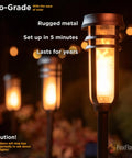 Metal Solar Torch Lights With Adjustable Height From 24 To 50 Inches for Outdoor Use with LED Flame Effect in a Garden