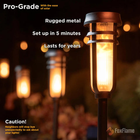 Metal Solar Torch Lights With Adjustable Height From 24 To 50 Inches for Outdoor Use with LED Flame Effect in a Garden