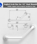 Diagram and installation of Angled Wall Mount Grab Bar 1 1/4 Inch with Knurled Grip for Stud Installation, ADA Compliant