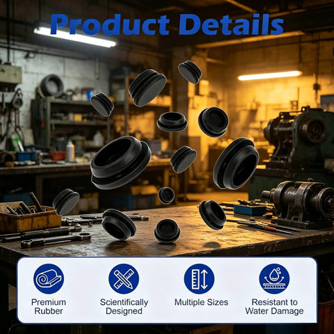 Awesome 125pc Silicone Rubber Hole Plugs Kit With 8 Sizes For Furniture And Auto Wiring. Durable Snap-Fit Round Stopper Grommets In Black. Heavy Duty Assortment Set Perfect For Sealing Holes. black silicone rubber plugs in workshop