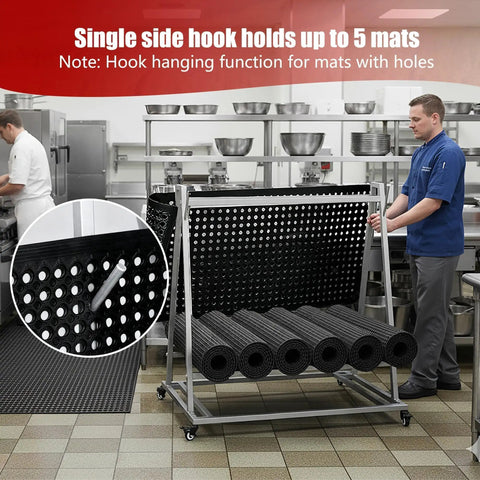 Open Style Mobile Floor Mat Transporter Cart With Wheels, Heavy Duty Galvanized Steel Rack, lockable casters, with mats