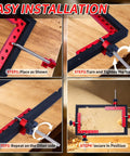 Woodworking Corner Clamps Set For Quick Dry Fit 8 Piece Right Angle Clamps usage steps showing four red and black clamps on wood