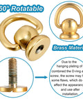 4Pcs Brass D Rings For Purses Rotatable Bag Strap Hardware With 360 Degree Ball Studs And Screws Leather Craft Repair Kit For Handbags Dog Collars And Other Leather Projects Gold Tone Finish