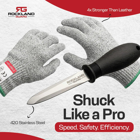Professional Oyster Shucking Kit With 3.5 Inch Heavy Duty Stainless Steel Shucking Knife And Level 5 Cut Resistant Gloves