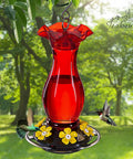 Outdoor Hummingbird Feeder 18 Oz With 6 Bee Guard Ports Built In Ant Moat Easy To Clean Durable Unbreakable Material 360 Degree Viewing