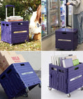 Grab And Go Foldable Utility Cart With Lid On Wheels Portable Rolling Handcart Collapsible Shopping Trolley in purple, various uses.