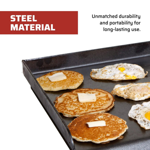 Professional Fry Griddle for Large Cookouts 3 Burner Steel Griddle With Built In Heat Diffusers, eggs and pancakes cooking