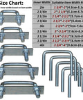 4 Pack Square U Bolts For Trailers And Trucks, Heavy Duty Galvanized Steel Clamp Set with size chart, 0.5 Inch Diameter