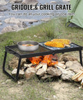 Foldable Campfire Grill With Legs Heavy Duty Steel Mesh Grate 22.4 Inch Portable Open Flame Grilling Rack over fire pit