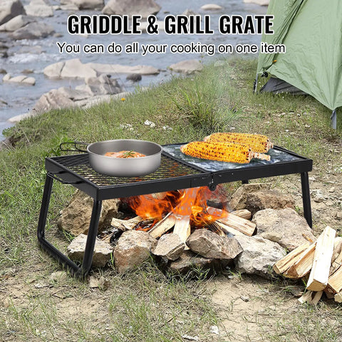 Foldable Campfire Grill With Legs Heavy Duty Steel Mesh Grate 22.4 Inch Portable Open Flame Grilling Rack over fire pit