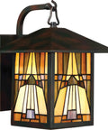 Tiffany Style Outdoor Wall Lantern With Handcrafted Orange Yellow Brown Art Glass Geometric Classic Design 1 Light 100W Incandescent Valiant Bronze Finish For Porch Patio And Exterior Lighting featuring handcrafted geometric glass