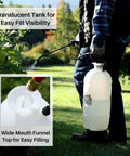 Person using Two Gallon Lawn And Garden Sprayer With 34 Inch Anti Kink Hose, Thumb Operated Control Valve With Lock in garden