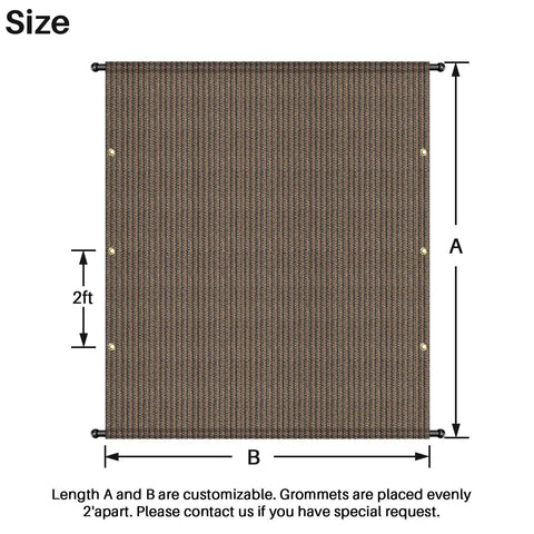 9x12 Foot Pergola Shade Replacement Canopy With Grommets And Weighted Rods, showing brown HDPE fabric and size dimensions diagram