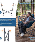 Heavy Duty Folding Hammock Chair With Adjustable Backrest And Padded Seat For Cozy Outdoor Comfort Supports Up To 300 Lbs Portable Folding Camping Chair For Travel Patio Or Beach Blue, shown in use with folding mechanism instructions.