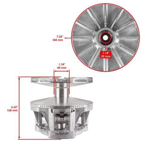 Beefed-Up Primary Drive Clutch With Belt For Polaris RZR 800 EFI 2008 2009 and Ranger Models side view with dimensions.