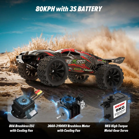 1:8 Scale Brushless RC Truck With 50 MPH Top Speed All Terrain 4X4 Truggy Waterproof Off Road Hobby Car 3S Battery Ready