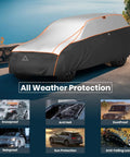 Beefed Up Heavy Duty Hail Protection Car Cover For SUV Waterproof Padded Outdoor Shield with reflective stripes on parked SUV