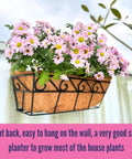 Two Pack 16 Inch Rectangular Metal Wall Planters For Outdoor Plants, Balcony Rail Garden Baskets With Coco Liners