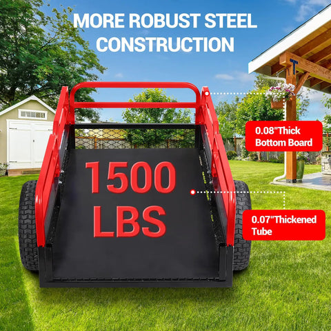 Heavy Duty 1600 Lb Steel Dump Cart And Utility Trailer With 15 Cu Ft Steel Cargo Box Removable Sides ATV Hauler, 1500 lbs shown