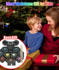 Child receiving 9-Pad Roll-Up Electronic Drum Set With Portable Silicone Pads gift by Christmas tree.