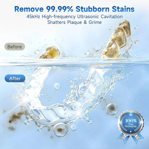 Keep Your Mouth Straight Fire Clean With This Ultrasonic Retainer Cleaner Using 45Khz Uv Deep Tech To Blast Away Grime And Plaque From Dentures And Aligners For Effortless Daily Care And Bright Results, image shows before and after cleaning.