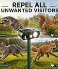 Solar Powered No Nonsense Yard Shield Ultrasonic Cat And Deer Repeller With Motion Sensor And Flashing Light, Waterproof Rabbit Squirrel Raccoon Fortress Pro, 4 Pack for raccoons, squirrels, cats, and foxes in garden