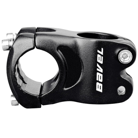 Close-up of black Sturdy 6061 Aluminum MTB Stem Riser 31 Point 8 Millimeter Front Fork Compatible Short Handlebar Stem