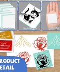2x2 Inch Rubber Carving Blocks Stamp Making Kit For Beginners With Ink Pads Carving Knife And Wooden Roller DIY Linoleum Block Printmaking Set In White And Green, showing stamps and tools.