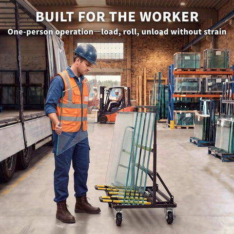 Heavy Duty Folding Drywall Cart Dolly Beast With 1800 Lbs Capacity For Job Sites Handling Heavy Stuff Like Plywood Lumber Glass plus worker moving glass sheet