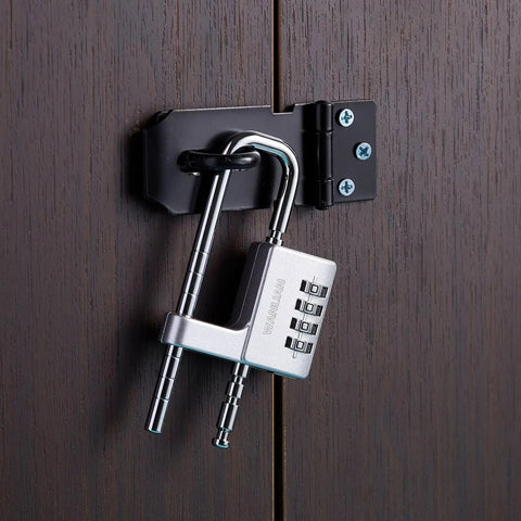 4 Digit Combo Padlock With Two Point Five Inch Wide Body And Three Eighths Inch Stainless Steel Retractable Shackle on locker