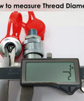 Digital caliper measuring thread diameter on 10,000 PSI High Pressure One Quarter Inch Male Hydraulic Quick Coupler For Small Cylinders