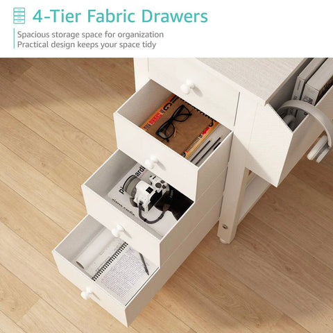 White L Shaped Desk With Drawers And Storage Shelves 47 Inch Corner Reversible Computer Desk With Built In Power Strip And USB Ports