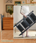 Woman carrying 3 Step Folding Ladder Step Stool With Wide Anti Slip Pedal Portable Sturdy Steel Frame Built To Last