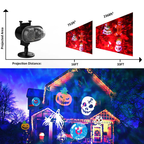 2 In 1 Outdoor Holiday Projector Light With 16 All Seasons Slides And 10 Color Waves Dual Projection Heads For Ocean Wave Ripple