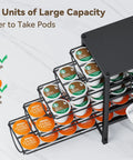 5 Tier Metal Coffee Pod Organizer Drawer Holds 70 K Cups, showing tiers with cups and side mug rack, for home office or cafe use.