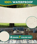 10 By 13 Foot Waterproof Sun Shade Sail Rectangle Canopy For Patio Pergola And Backyard Keeps Outdoor Space Cool And Shaded UV Block Up To 98 Percent Heavy Duty Sunshade Awning Ivory For Deck Garden And Pool Area showing waterproof material over outdoor seating area