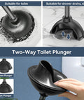 Heavy Duty Toilet Plunger With Wall Holder For Standard Bathroom Drains, showing rubber cup for sinks and toilets.