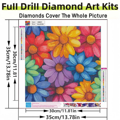 5D Diamond Painting Kit For Adults Beginner Friendly Full Drill Round Diamond Art, DIY Home Wall Decor 13.78 By 13.78 Inches with colorful floral pattern