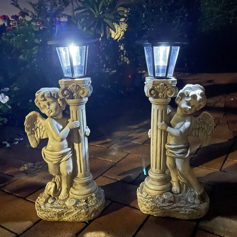 Lit Solar Angel Garden Statue With Roma Pillar For Outdoor Decor And Lawn Or Patio Nineteen Point Seven Inch Left Facing Angel That Lights Up At Night A Perfect Christian Gift For Garden Yard Or Porch