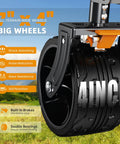 Close-up of a 7x4 inch all-terrain wheel of Extra Long Foldable 50 Inch Two Level Wagon With Big Wheels 400L Capacity Heavy Duty All Terrain Cart Double Decker Beast Hauler For Outdoors Sports And Camping