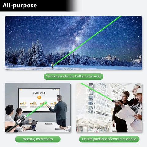 Green Laser Pointer And Tactical Flashlight Set With USB Recharge 2000 Meter Long Range High Power Handheld Light in use outdoors and indoors