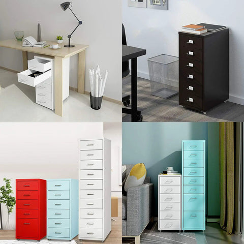 Colorful Metal Mobile File Cabinet With Six Drawers On Wheels Blue Modern Office Storage Cart For Home And Office Big Drawer Space