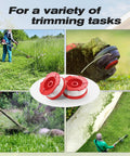 Four images showing Eight Pack Weedeater String Replacement 30 Feet 0.065 Inch Trimmer Line for Craftsman Weedeater in use and spools